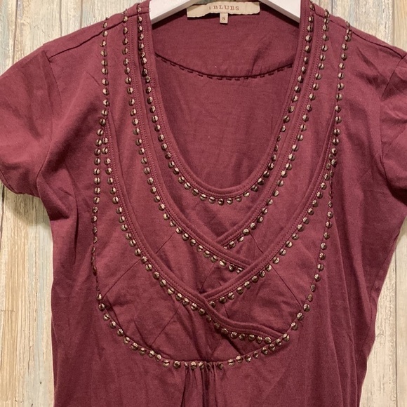 Y2K I blues | Deep Purple Layered & Studded Short Sleeve Tee Shirt | Size small - Picture 2 of 9